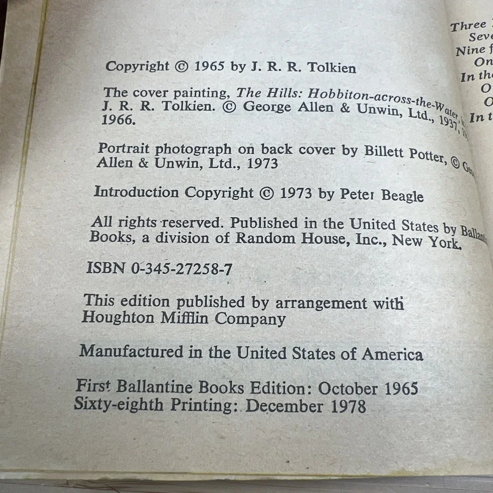 The Fellowship Of The Ring J.R.R. Tolkien Ballantine 1978 VTG Paperback